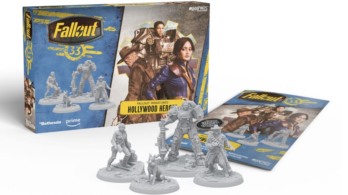 A promotional image of miniatures from the upcoming Fallout TV show miniatures pack.