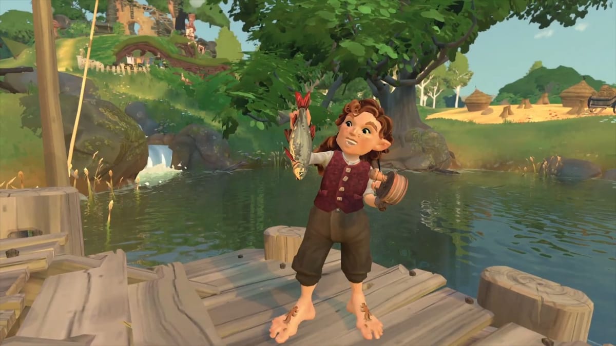 Image of a Hobbit Fishing in the Shire in the Tales of the Shire Game trailer