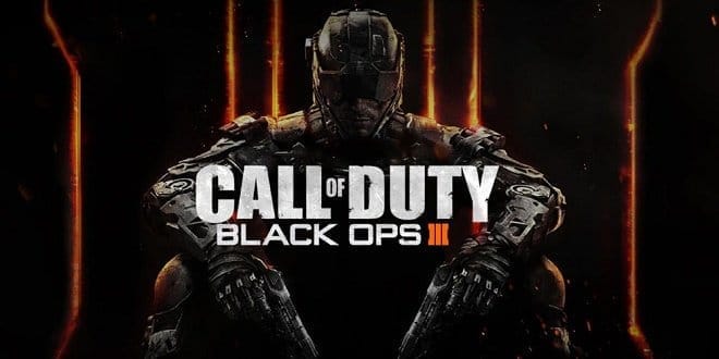 artwork depicting a shadowy soldier holding two weapons sitting on the floor. THe words Call of Duty Black Ops 3 are written in front of the soldier. 