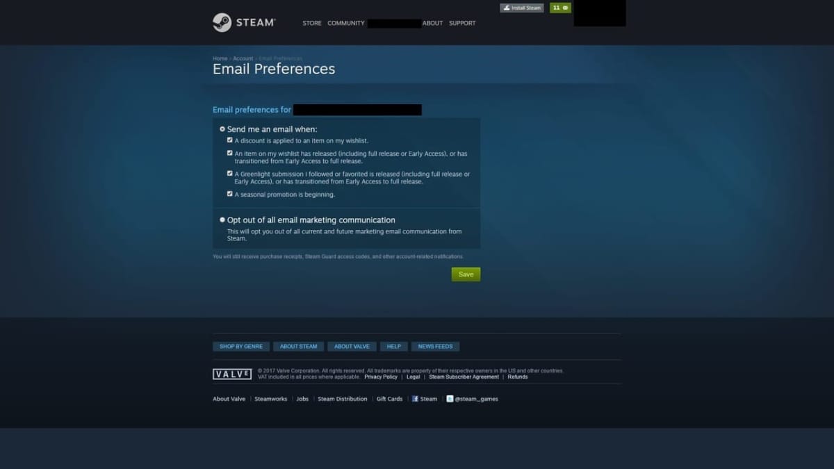 steam email preferences