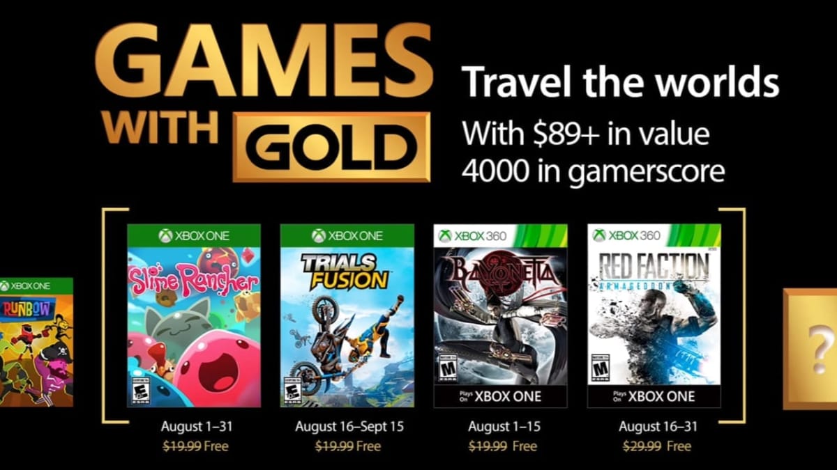 Xbox One Games WIth Gold August 2017