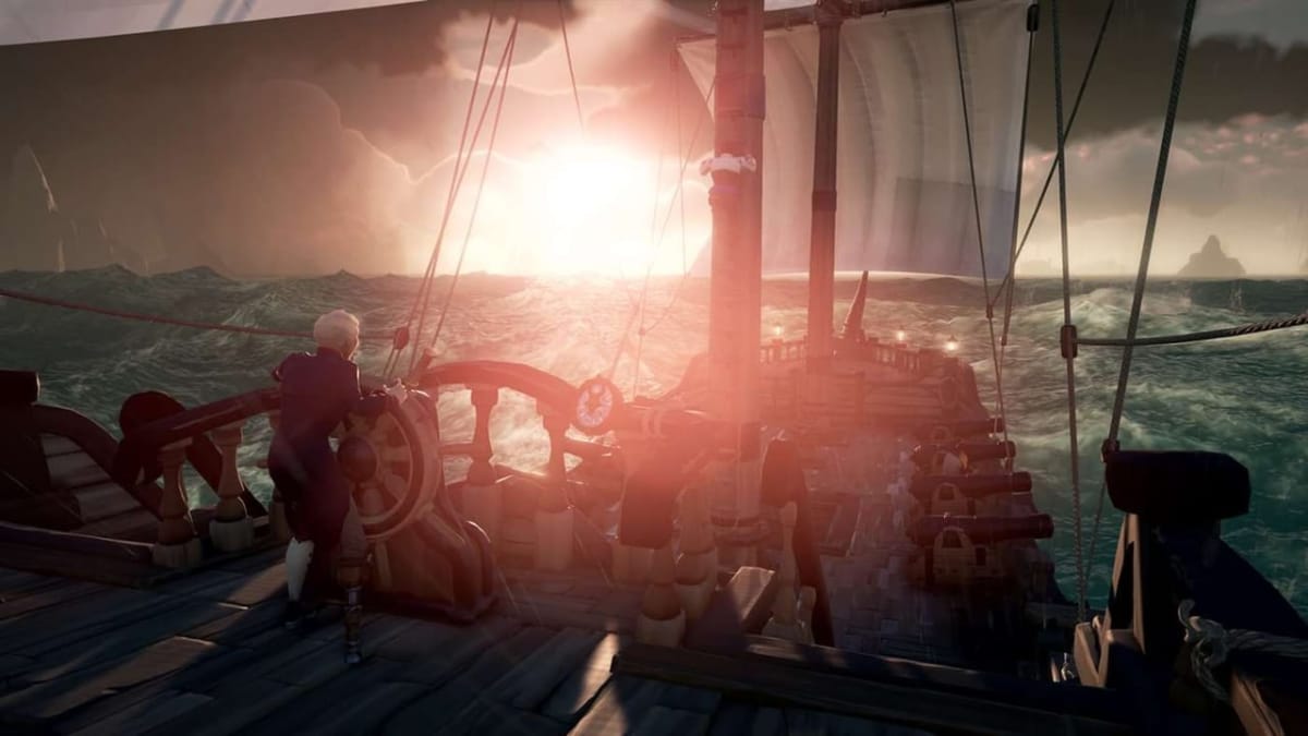 sea of thieves sailing sunset