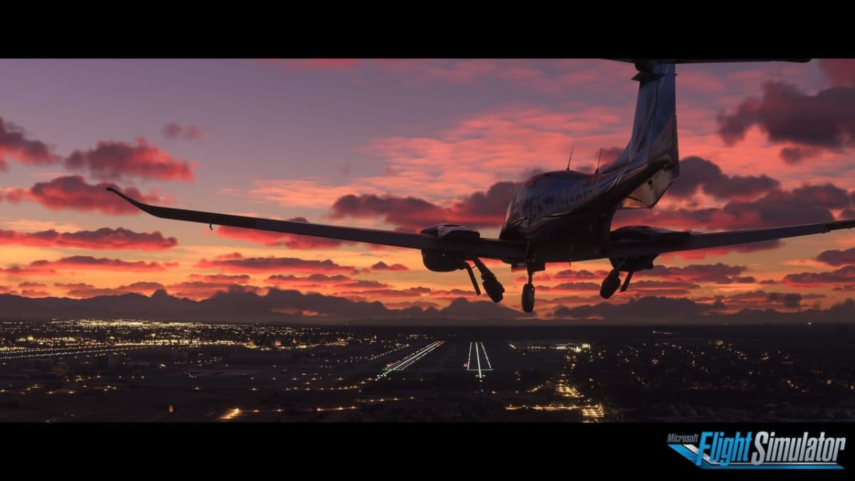 Microsoft Flight Simulator Sunset Screenshot with logo