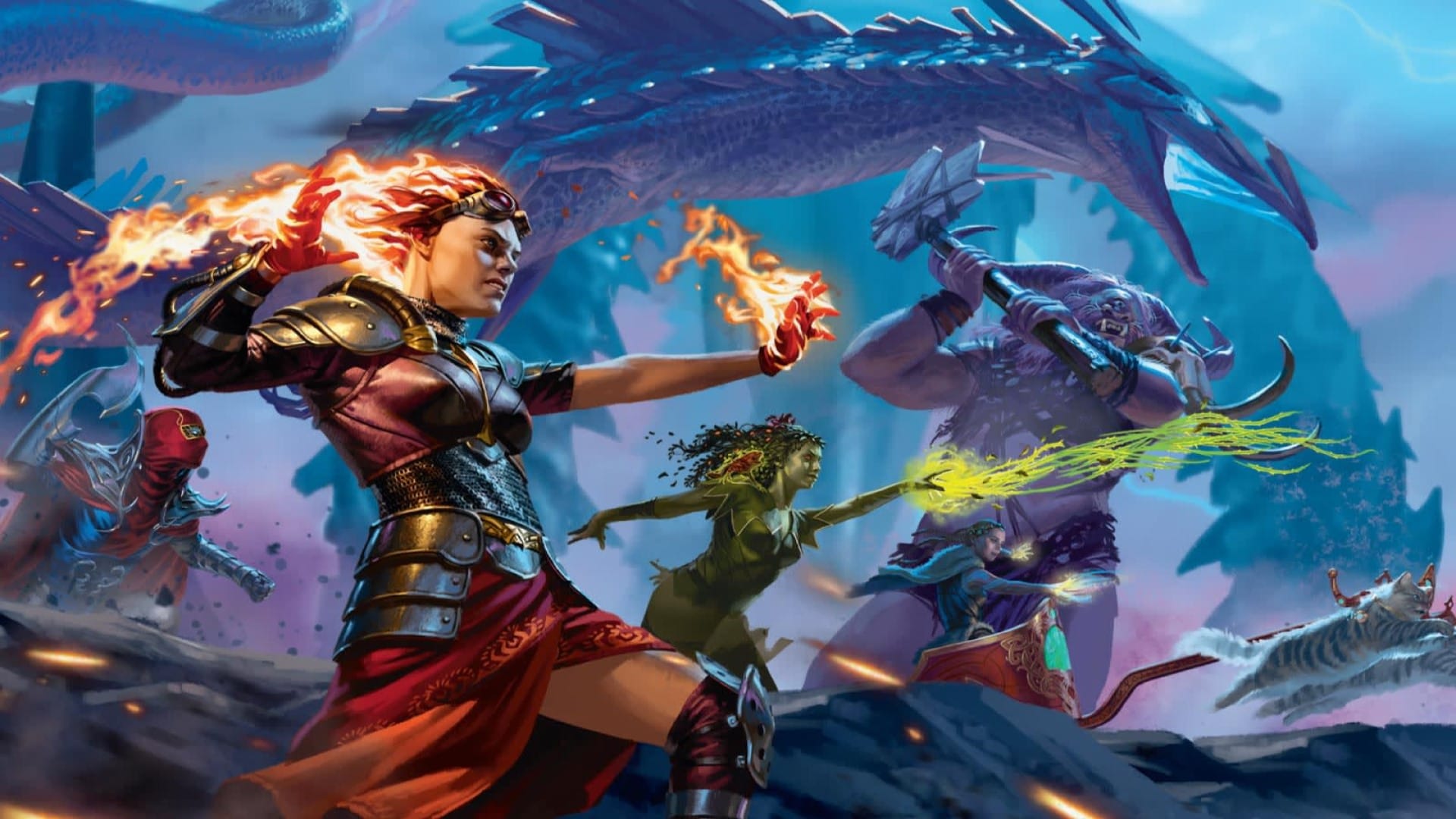 Promotional artwork of March of the Machine, featuring multiple creatures and planeswalkers charging together into a battle.