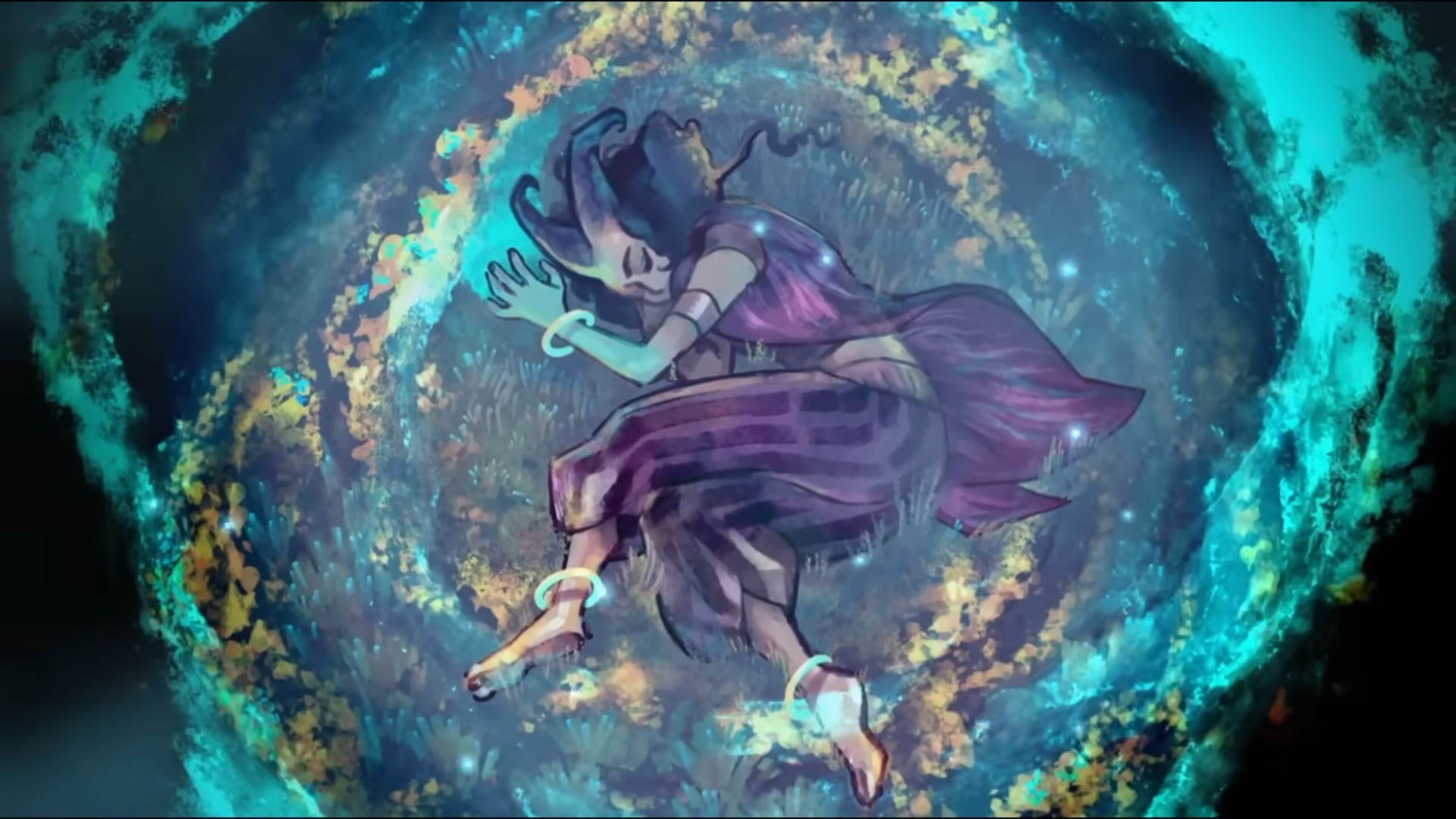 A figure lying asleep in artwork for Extremely OK Games' Earthblade