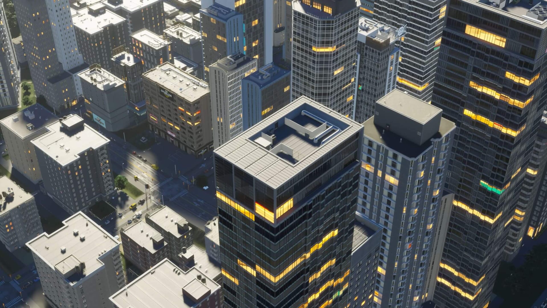 A cityscape full of densely-packed skyscrapers in Cities: Skylines 2