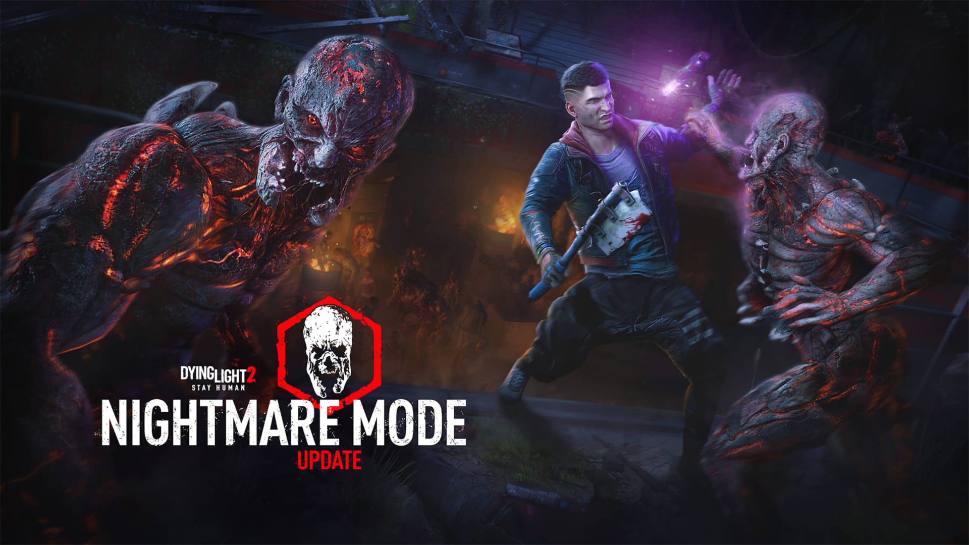 A character fighting off a zombie in artwork for the upcoming Dying Light 2 Nightmare Mode update