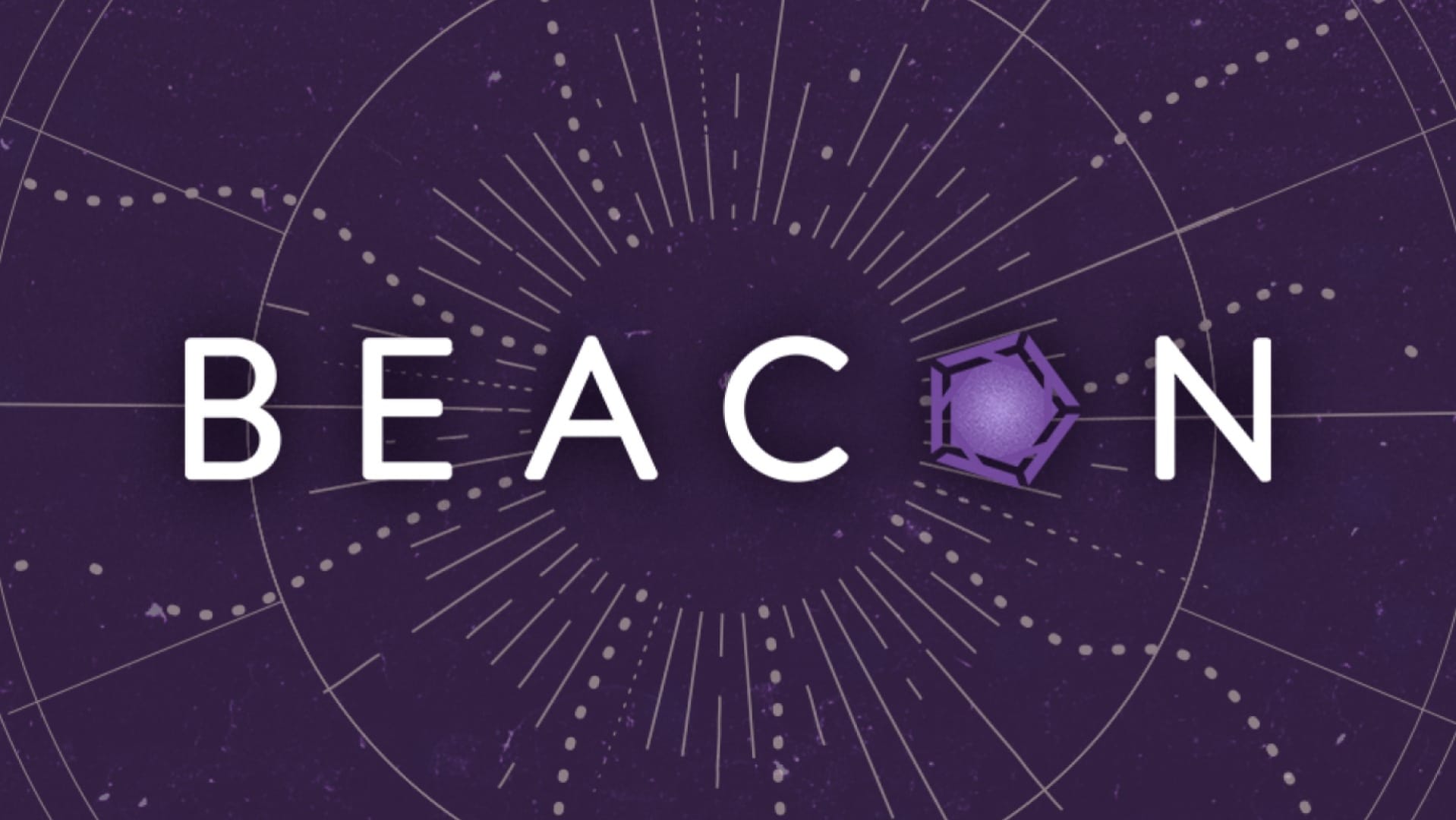 The logo for the Critical Role Beacon service on a purple background sprinkled with white circulations and patterns.
