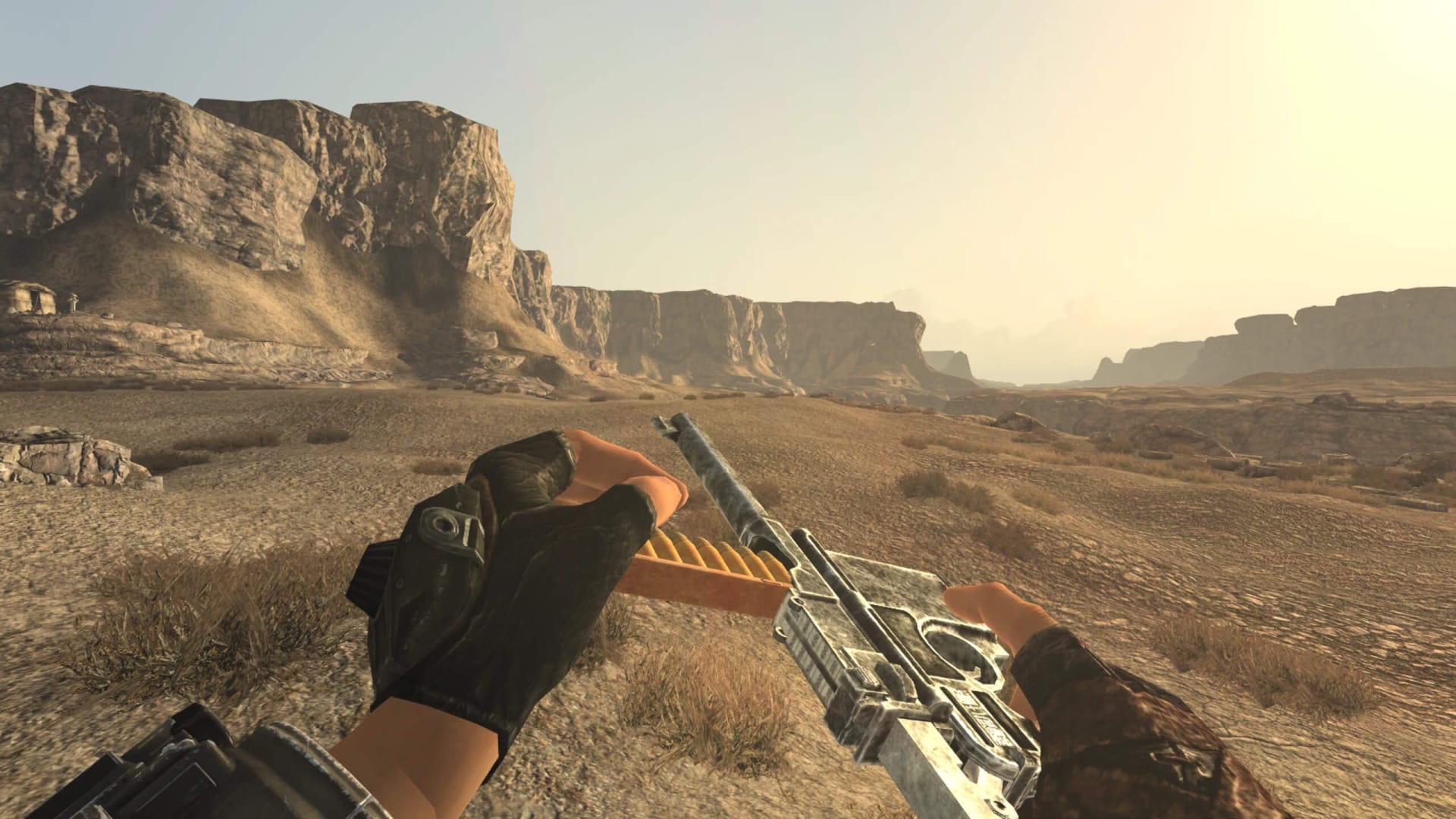 The player reloading a weapon in Fallout: New Vegas
