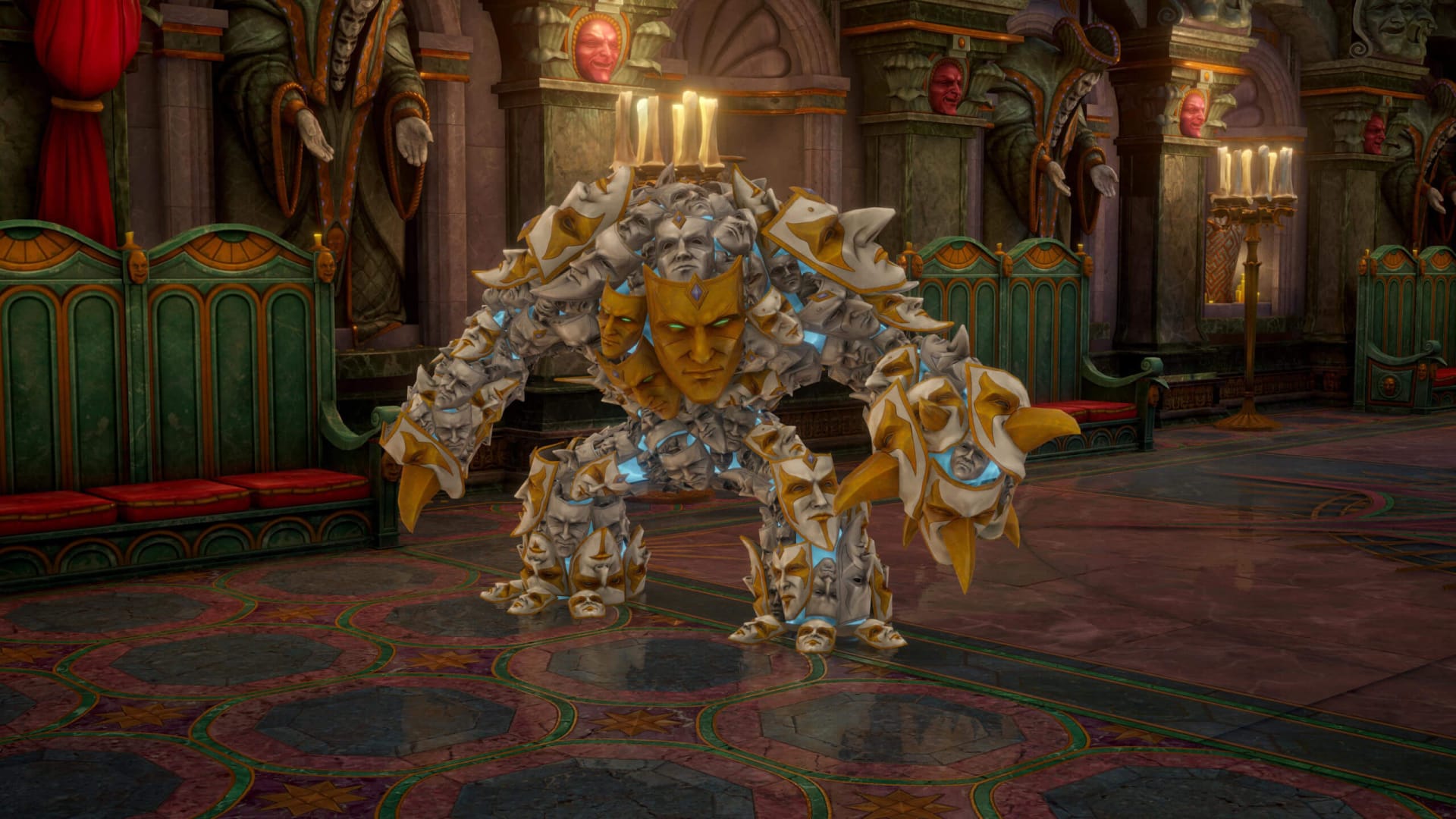 A golem-like creature covered in masks in the Pathfinder: Wrath of the Righteous DLC A Dance of Masks