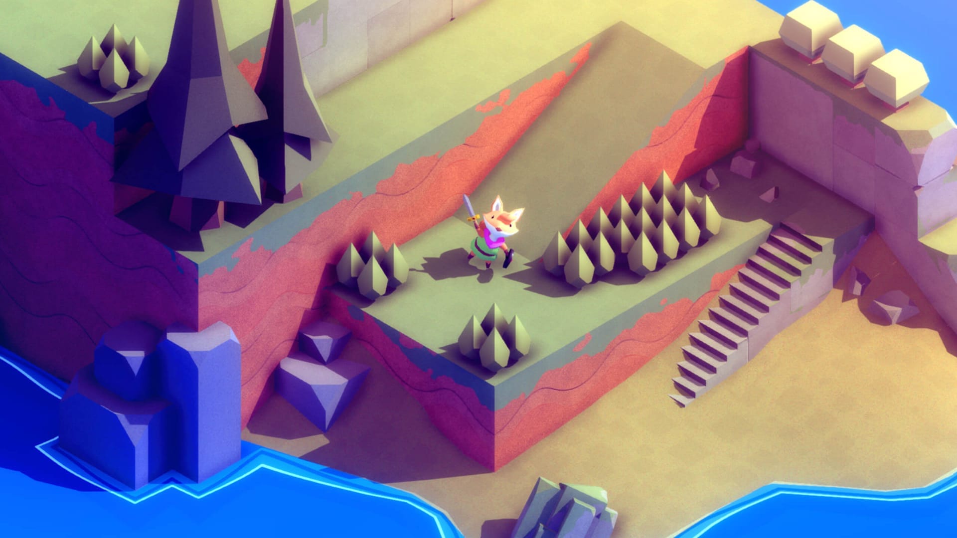 The little fox warrior holding his sword up in Tunic, a PlayStation Plus May 2024 game