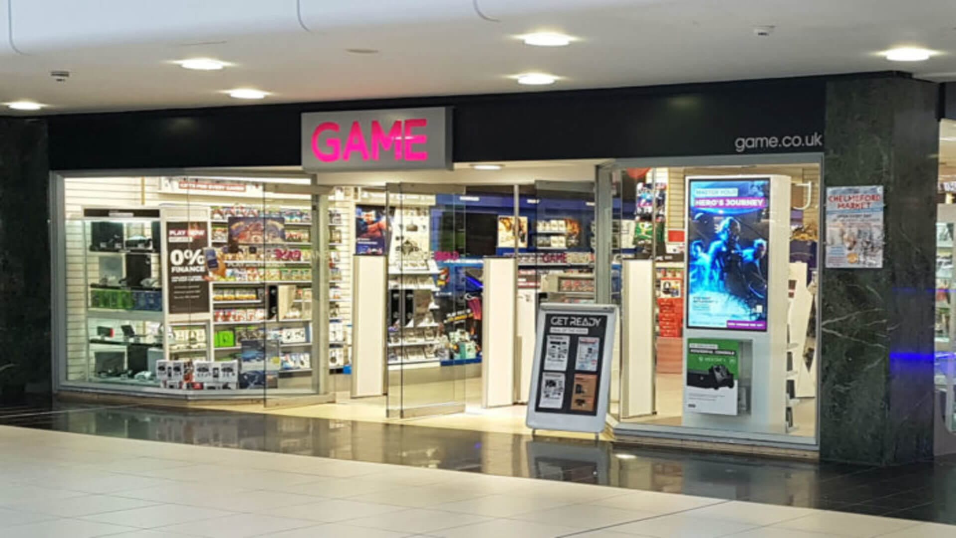 A storefront for GAME, the retailer soon to be selling GameStop-themed shirts.