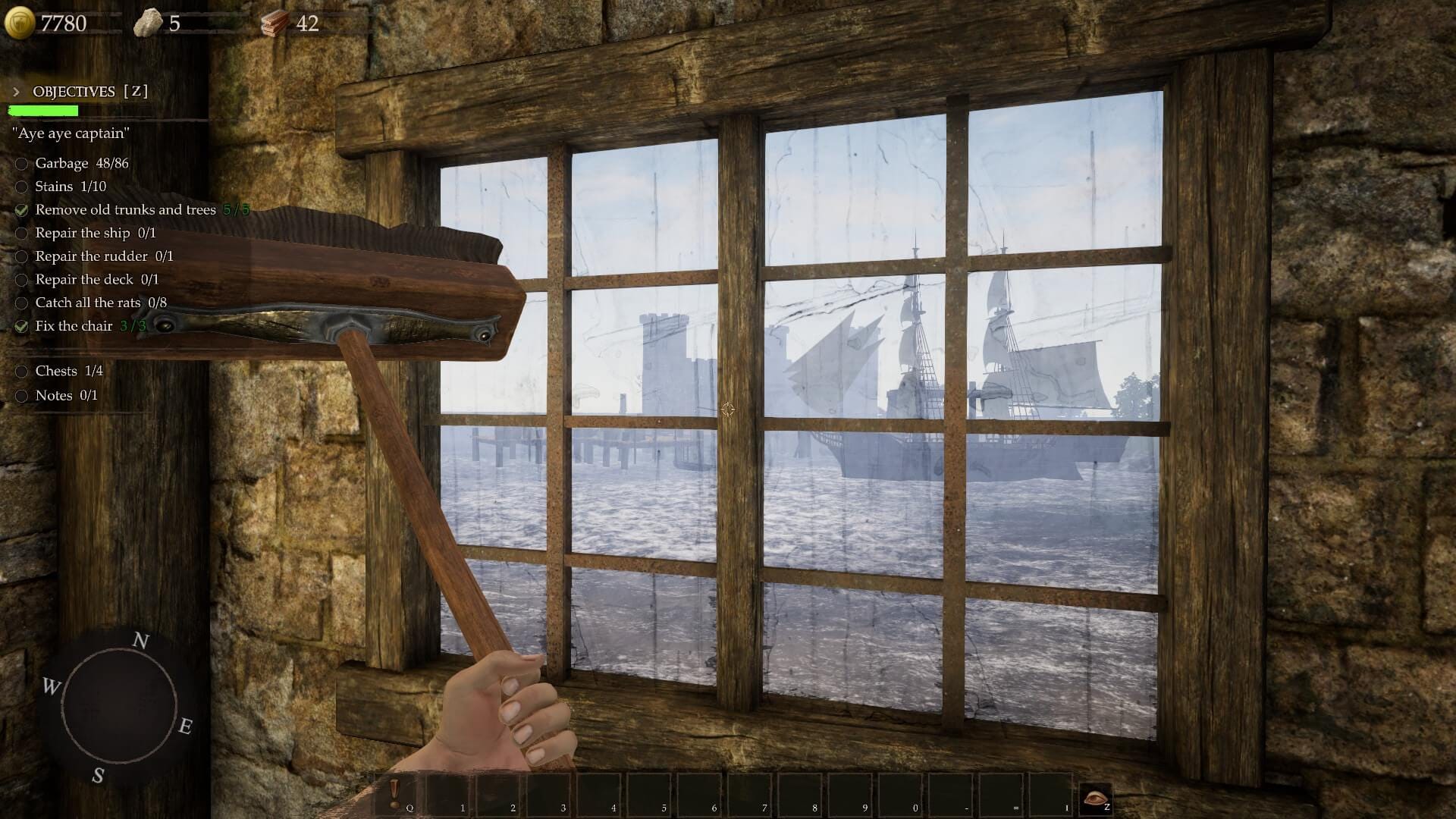 A screenshot of Castle Flipper showing a seaside scene
