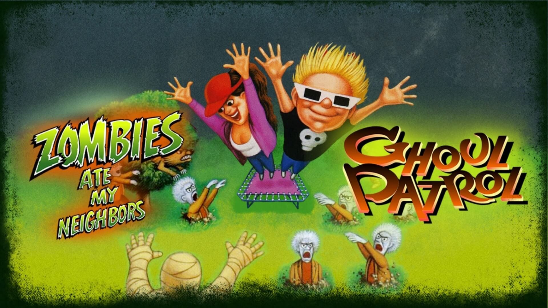 A banner image featuring LucasArts SNES classics Zombies Ate My Neighbors and Ghoul Patrol