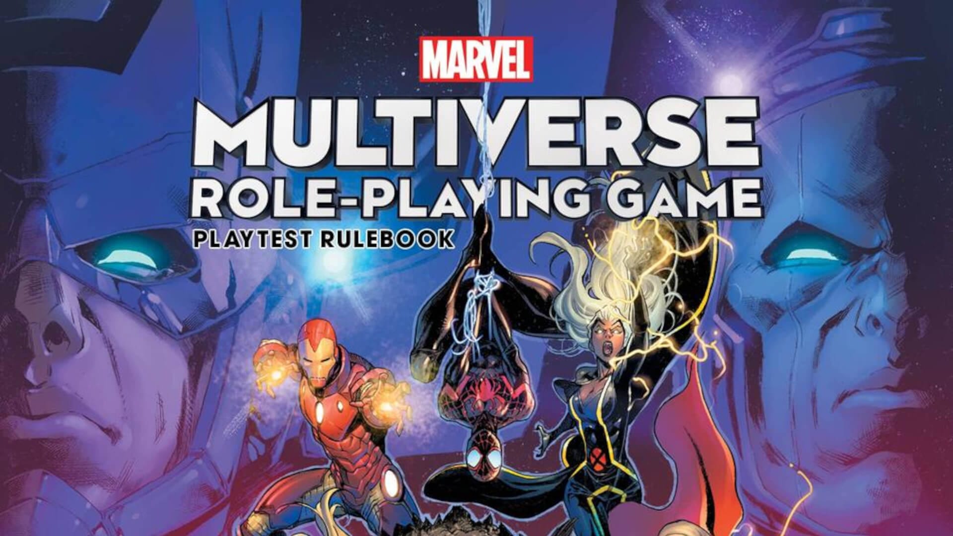 Spider-Man, Iron Man, and Storm on the cover of the new Marvel tabletop role-playing game