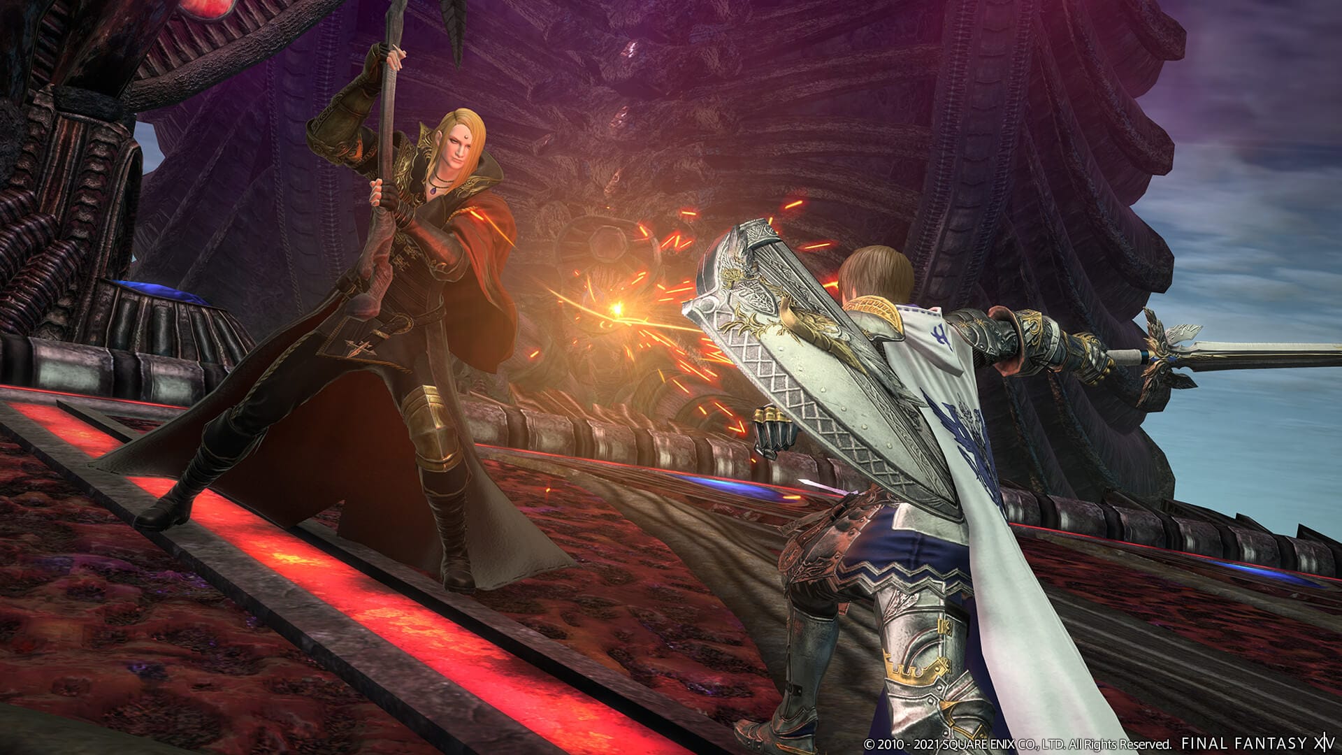The Warrior of Light battling Zenos yae Galvus in Final Fantasy XIV: Endwalker