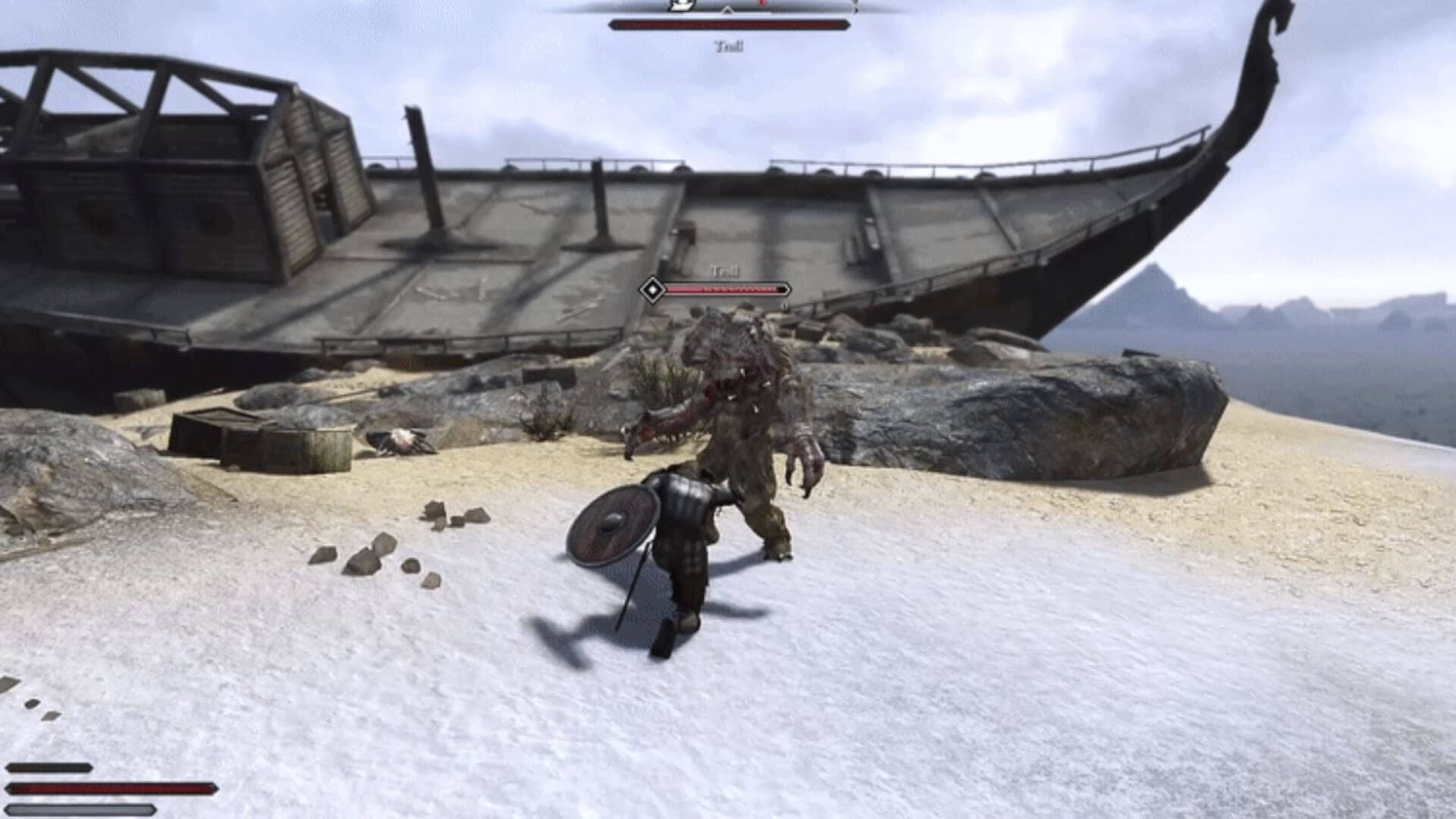 Combat with a troll with the True Directional Movement mod in Skyrim.
