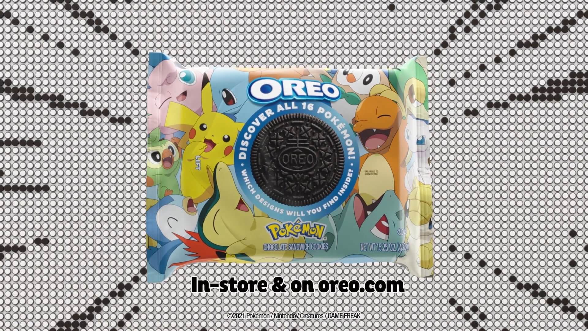 A still from the OREO Pokemon trailer, featuring the package for the cookies.