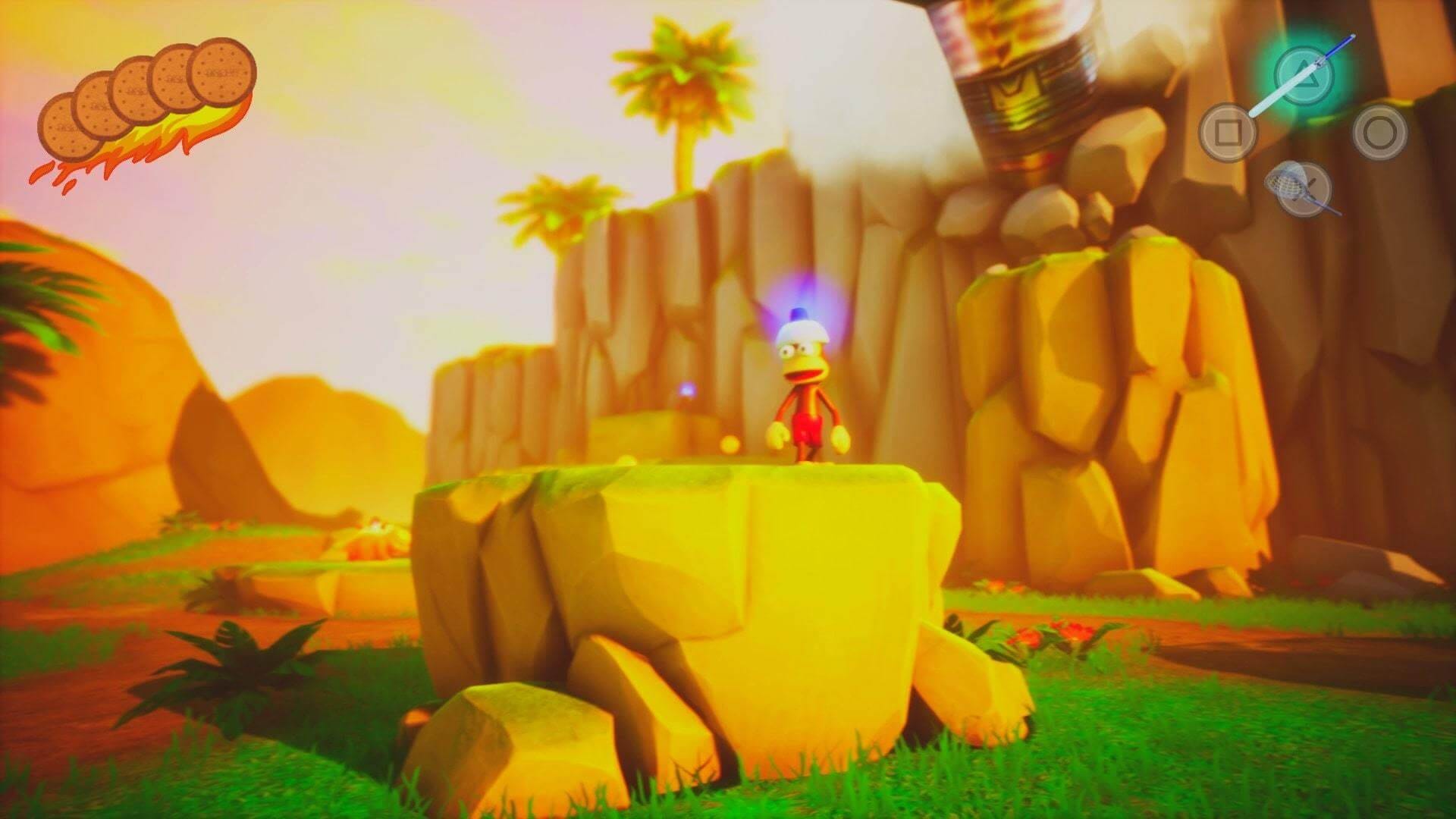 A screenshot featuring a monkey from the Ape Escape remake.