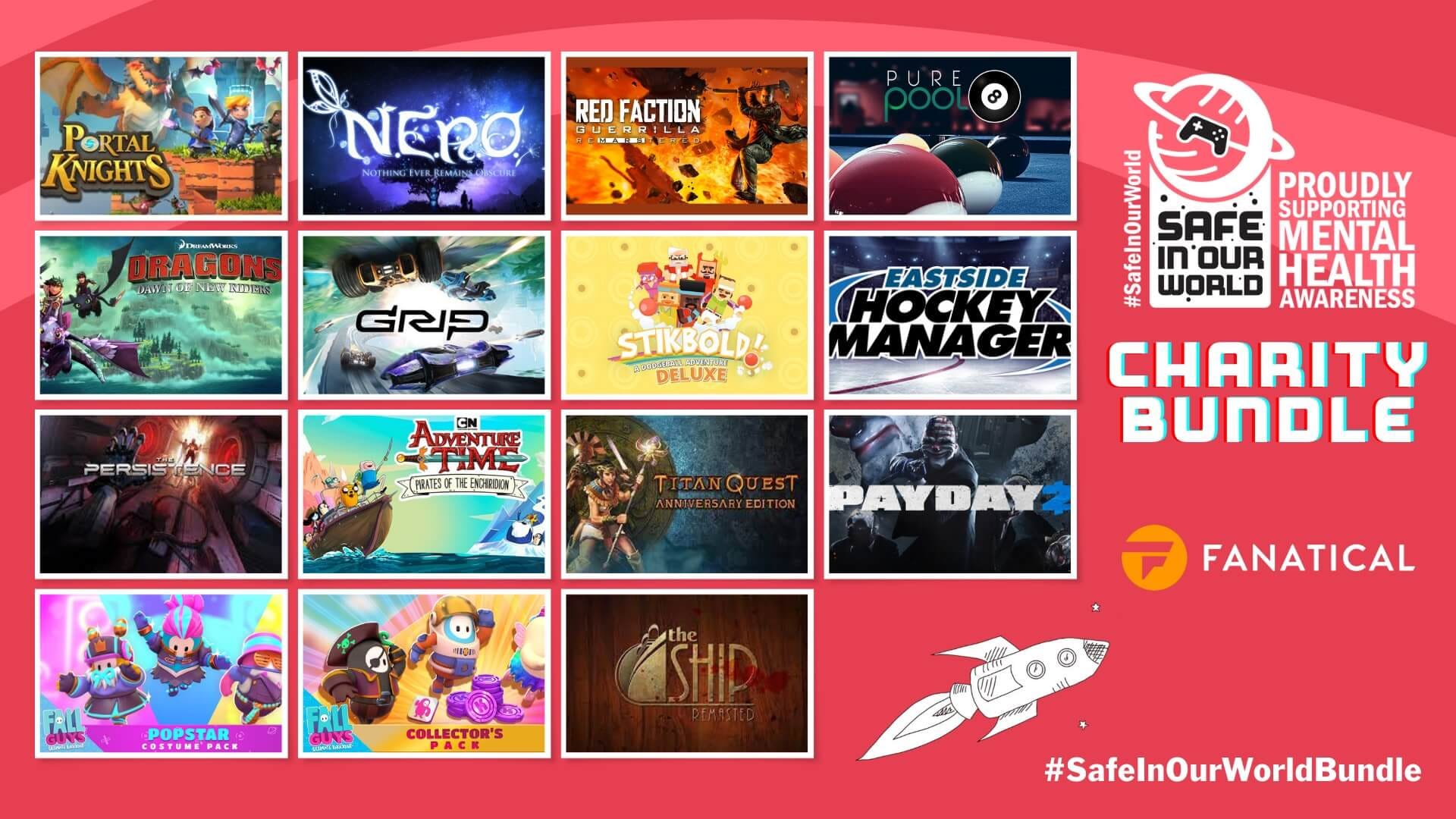 An image showing off the 13 games and 2 DLC packs in the new Safe In Our World Winter Blues Bundle