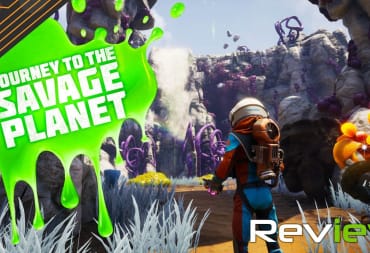 Journey to the Savage Planet green goo logo and spaceman