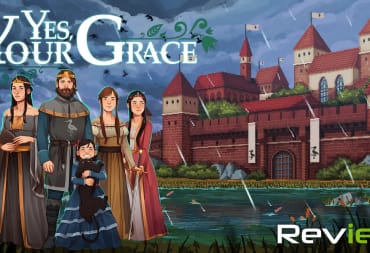 Yes Your Grace header with royal family and castle exterior