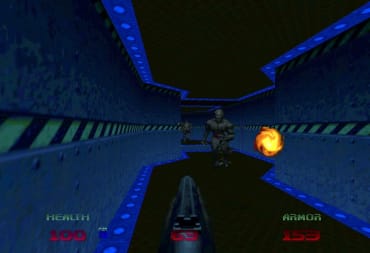 Doomguy facing down demons in Doom 64