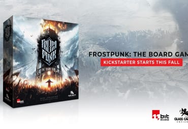 The frostpunk board game with a wintery background