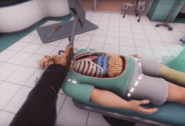 Surgeon Simulator 2 Gameplay Trailer character using a bone axe to operate on a patient