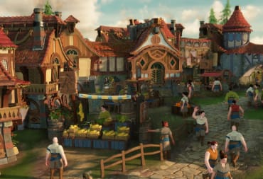 A bustling town scene in The Settlers