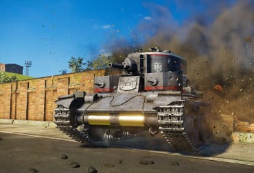 A tank smashes through a wall in World of Tanks