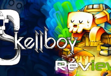 Skellboy title with happy skeleton carrying its head