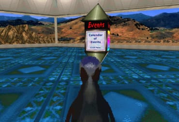 A penguin explores a 3D world in Worlds Chat