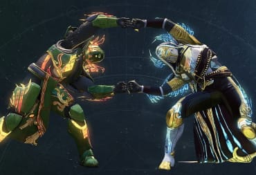 Destiny 2 screenshot showing two figures doing the fusion dance from Dragon Ball Z