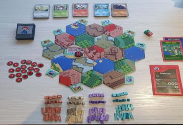 A mockup for a Pokemon-Themed Settlers of Catan board game.