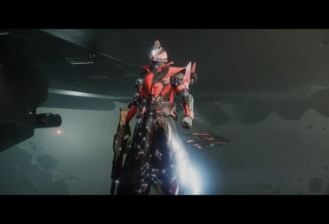 A warlock entering an abandoned ship in space.