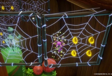 A character navigating spider's webs in Balan Wonderworld