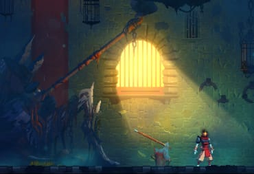 The player framed by a giant's corpse in Dead Cells