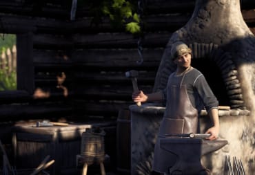 A blacksmith plying his trade in Medieval Dynasty