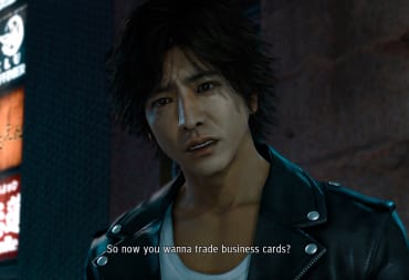 Close-up of Yagami's face, Judgment's protagonist, during a cinematic