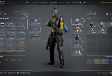 A character screen showing the Outrider's gear