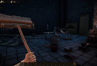 The player wields a broom ready to tidy up in Castle Flipper