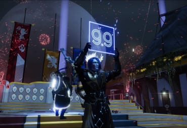 A Warlock on a podium of the Guardian Games wearing a silver crown