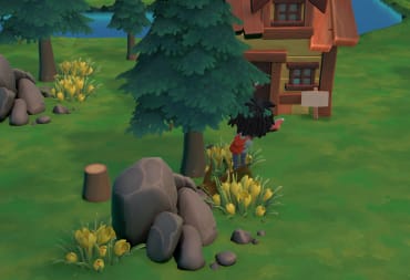 A player chopping down a tree in Hokko Life