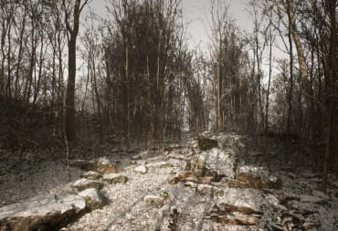 A spooky snowy forest in the upcoming PS5 horror game Abandoned