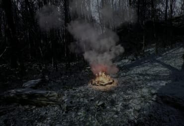 A shot of a campfire from the reveal trailer for Abandoned