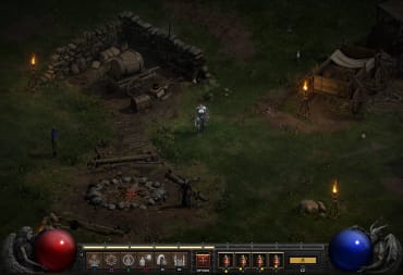 A character standing in a desolate ruin in Diablo 2: Resurrected