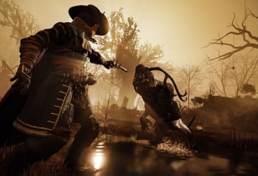 The player battling a monster in GreedFall