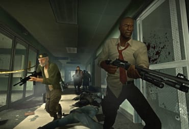 Left 4 Dead screenshot with armed men running from zombies