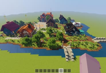Pelican Town's town square as recreated in Minecraft.